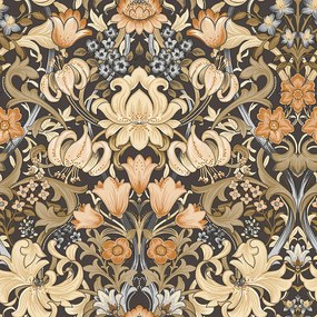 Holden Decor Tales of the Manor Fleurmont fekete-narancs damaszt mintás vlies tapéta – 91900