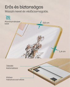 Álló tükör alumínium kerettel, edzett üvegből, világos arany színben, 160 x 50 cm