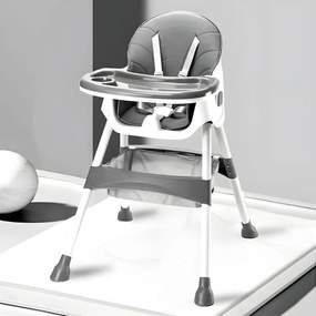 Gyerek etetőszék tálcával és kosárral 5 pontos biztonsági övvel szürke