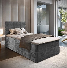 Kárpitozott boxspring ágy GLORIEN VELVET 90x200 cm szürke Matrac: Bonell rugós matrac