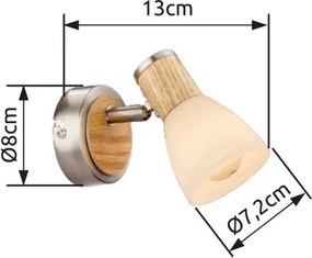 Globo 54352-1 Spot matt króm, fa, üveg fehér, BxH:80x110, AL:130, exkl. 1xE14 40W 230V