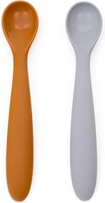 Világoskék-narancssárga műanyag-szilikon gyerek kanál szett 2 db-os Lili – Kave Home