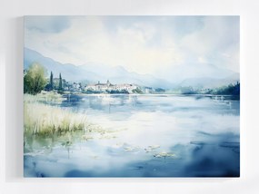 Poszter Akvarell Tájkép Víz Tó Város Hegyek 80x60