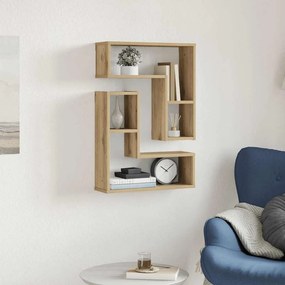 2 db kézműves tölgyszínű szerelt fa fali kockapolc 50x15x50 cm