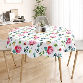 Goldea pamut asztalterítő - pünkösdi rózsák - kör alakú Ø 190 cm
