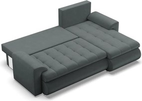 Tokio sarokkanapé, 2 ágyneműtartóval, bársony, jobboldali, szürke