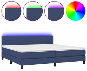 kék szövet rugós és LED-es ágy matraccal 200 x 200 cm