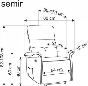 SEMIR mokka karosszék elektromos dönthető funkcióval / USB csatlakozóval