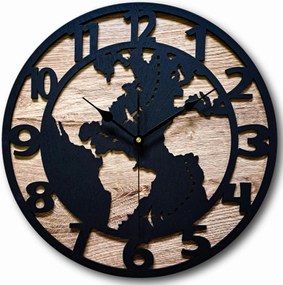 Nagy,modern Falióra,világtérkép, Fa, CSENDES,NAPPALIBA,40 cm