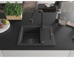 Mexen Enzo, 1 kamrás gránit mosogató 576x465x174 mm és Elia mosogató csaptelep, fekete foltos, 6506-76-670101-70-B
