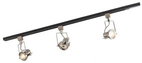 Sínrendszer 3 spotlámpával, 1 fázisú, fekete acéllal - Suplux