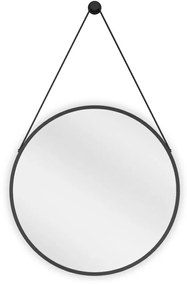 Mexen String, kerek fürdőszobai tükör csíkon 50 cm, keret színe fekete matt, 9854-050-050-000-70