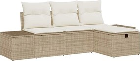vidaXL Kerti Kanapé Szett párnával 4 pcs Bézs Poli rattan