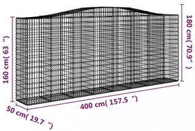 vidaXL 5 db íves horganyzott vas gabion kosár 400 x 50 x 160/180 cm