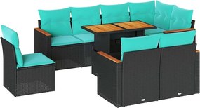 vidaXL 9 részes fekete polyrattan kerti ülőgarnitúra párnákkal