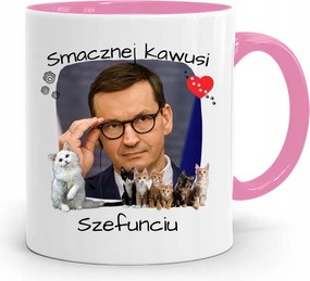 Rózsaszín Politikai Bögre Mateusz Morawiecki Miniszterelnök fényképes nyomtatással