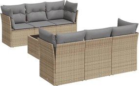 vidaXL 7 részes bézs polyrattan kerti ülőgarnitúra párnákkal