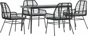 vidaXL 5 részes fekete polyrattan üveg kerti étkezőgarnitúra párnákkal