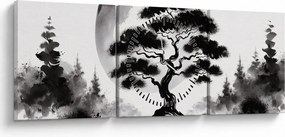 Kép – Fekete-fehér bonsai (órával) (90x30 cm)