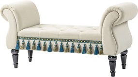 HOMCOM Kárpitozott Pad, Bársonyos Hatású, Luxus Ágyvégi Pad Fából Készült Lábakkal, Előszoba Pad a Hálószobába, 150 kg Teherbírásig, Bézs, 117 x 40 x