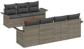 8 Részes Kerti Kanapészett Párnákkal Szürke Poli Rattan Akáciával, 2-Személyes Kerti Kanapé Tárolóval és Párnákkal Szürke Poli Rattan