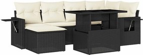 vidaXL 7 részes fekete polyrattan kerti ülőgarnitúra párnával