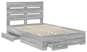 vidaXL Ágykeret fiókkal fejtámlával Szürke Sonoma 120 x 200 cm Faanyag