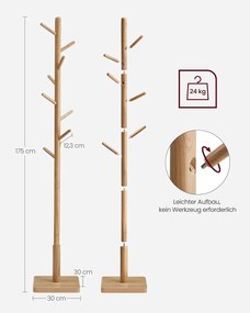 VASAGLE ruhafogas állvány, tömörfa ruhatartó 175 cm, natúr bézs