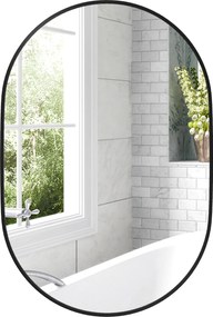 HOMCOM Ovális Tükör a Fürdőszobába 60x90cm Edzett Üveg, Modern Fali Tükör Alumínium Ötvözet Kerettel, Függőleges/Horizontal Beépítés, Hálószobába, Elő