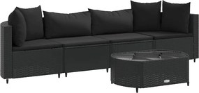 vidaXL 5 részes fekete polyrattan kerti kanapészett párnákkal