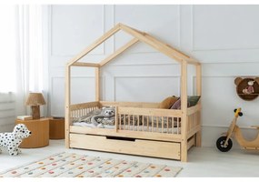 Natúr színű házikó alakú borovi fenyő ágyneműtartós gyerekágy kihúzható pótággyal 140x200 cm Mila RMW – Adeko