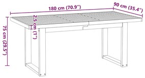 Étkezőasztal NOAIN U-alakú lábak 180x90x75 cm tömörfa fenyőfa