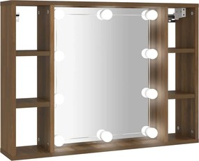 vidaXL barna tölgyszínű tükrös szekrény LED-ekkel 76 x 15 x 55 cm