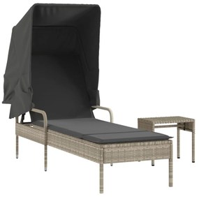 világosszürke polyrattan napozóágy tetővel és asztallal