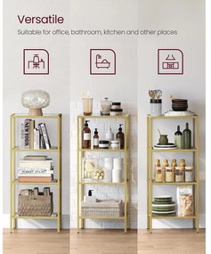 Fürdőszobai tárolópolc 95x40x30 cm, edzett üveg tároló állvány, arany