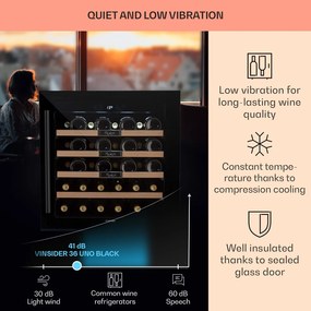 Klarstein Vinsider 36 Built-In Uno, beépített borhűtő, 92 liter, 36 palack, rozsdamentes acél