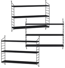 Fali polc Strängnäs állítható polcokkal 3-es szett fekete [en.casa]