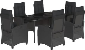 vidaXL 7 részes fekete polyrattan kerti étkezőgarnitúra párnával