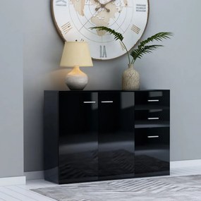 Magasfényű fekete forgácslap tálalószekrény 105 x 30 x 75 cm