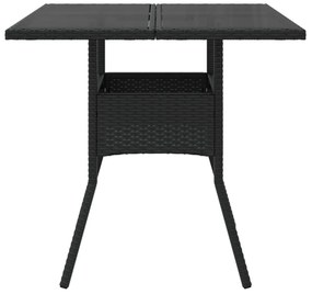 fekete polyrattan üveglapos kerti asztal 80 x 80 x 75 cm