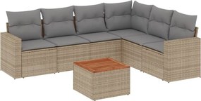 vidaXL 7 részes bézs polyrattan kerti ülőgarnitúra párnákkal