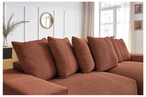 Terrakotta színű kordbársony kinyitható-tárolóhelyes sarokkanapé Voltaire – Bobochic Paris