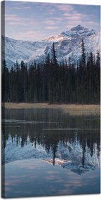 Vászonkép Tópart Víz Erdők Hó hegyek 40x80 cm