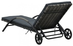 antracitszürke polyrattan napozóágy párnával és kerekekkel