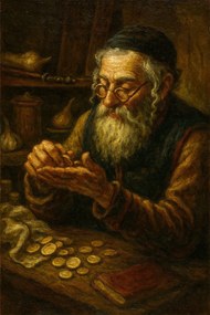 Vászonkép Zsidó Portré Zsidó Pénzzel A Boldogságért . 70x50cm