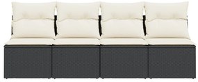 4 személyes fekete polyrattan kerti kanapé párnával