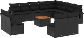 vidaXL 13 részes fekete polyrattan kerti ülőgarnitúra párnákkal