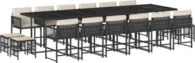 vidaXL 17 részes fekete polyrattan kerti étkezőgarnitúra párnákkal