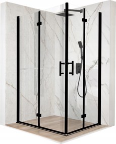 Zuhanykabin 100x80cm összecsukható ajtó fekete Esg üveg 6mm bevonat
