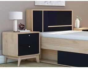 Fekete-natúr színű éjjeliszekrény tölgyfa dekorral Cassie - Støraa